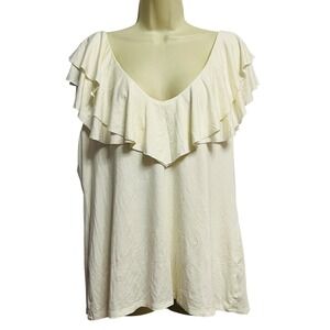 Rachel Pally Amber Top Plus Size 2X Ivory Ruffle V-Neck NWT $167 Modal Blend